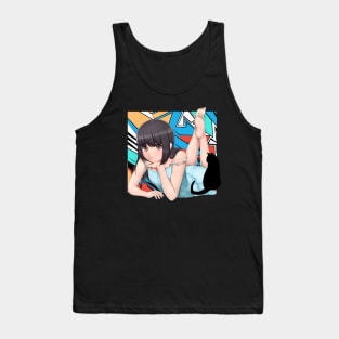 Anime Girl with black cat Tank Top